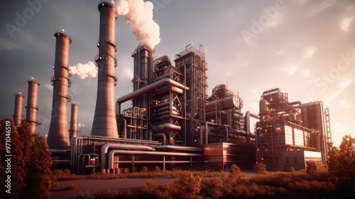 Industrial Complex at Sunset