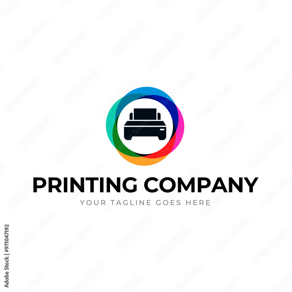 Printing company logo design with printer graphics illustration with cyan, magenta, yellow, and black color. Printing company logo design with printer graphics illustration with cyan, magenta, yellow, and black color.