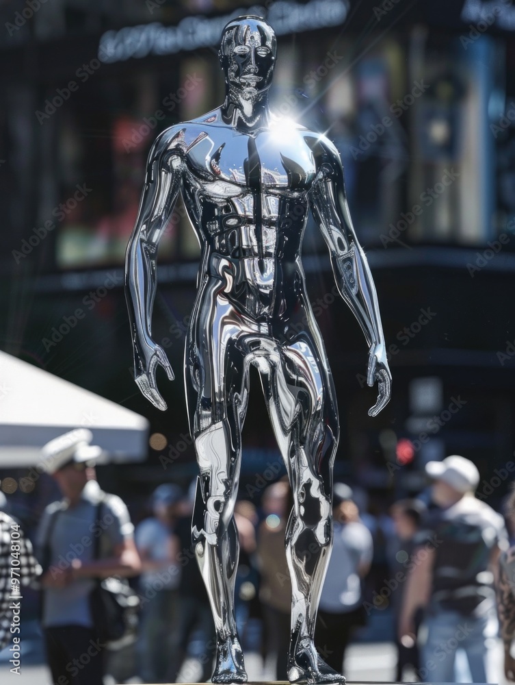 Shiny Chrome Statue in Public Square Shiny Chrome Statue in Public Square