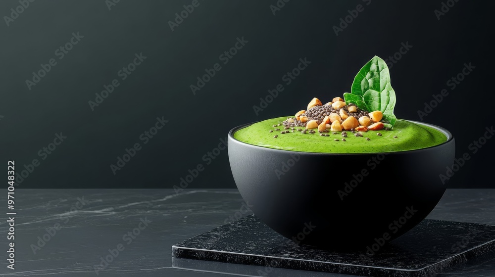Green Smoothie Bowl with Chia Seeds and Nuts Green Smoothie Bowl with Chia Seeds and Nuts