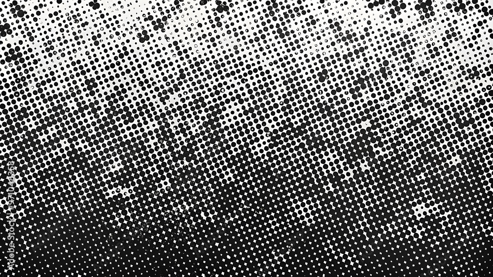 Fototapeta premium Grunge noise gradient texture. Dirty grain background. Dotted halftone overlay. Sand dusty distressed wallpaper. Grungy grit pattern. Black-white random dot texture for poster, banner, web