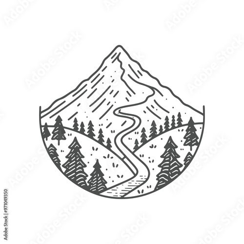 Minimal Mountain and Trees Logo Design photo