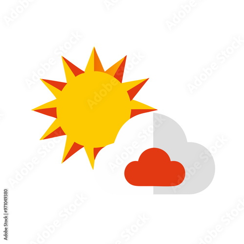 Vector icon of a sun partially covered by clouds 