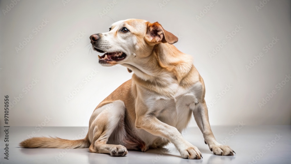 An itchy dog with skin allergies scratching furiously , pet, itch, skin allergies, scratching, discomfort, irritation An itchy dog with skin allergies scratching furiously , pet, itch, skin allergies, scratching, discomfort, irritation