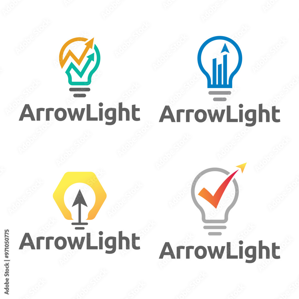 Set of Simple electrical bulb with arrow symbol logo.