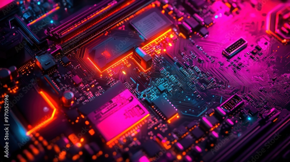 Obraz premium Neon Circuitry: Abstract Design