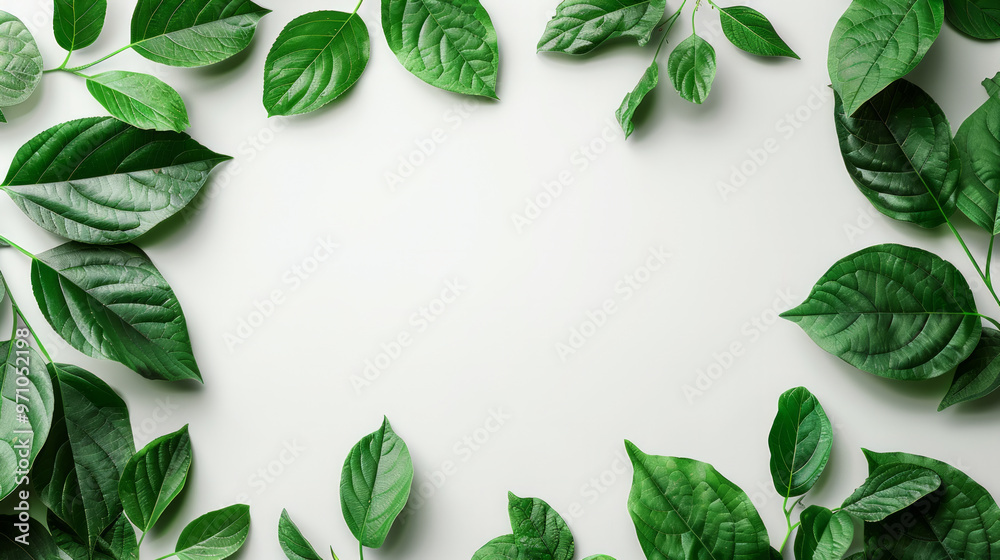 A lush arrangement of green leaves frames a blank space inviting creative text about sustainable energy solutions in a serene setting A lush arrangement of green leaves frames a blank space inviting creative text about sustainable energy solutions in a serene setting