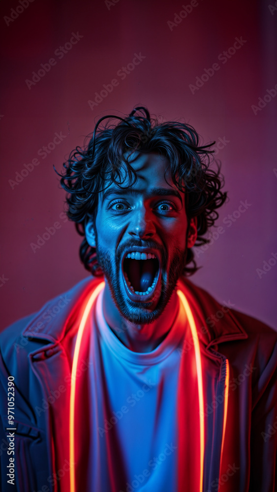 Hermes god modern face man shouting fear Hermes god modern face man shouting fear
