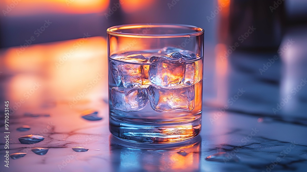 Glass of Water with Ice Cubes on a Marble Surface - Photo Glass of Water with Ice Cubes on a Marble Surface - Photo