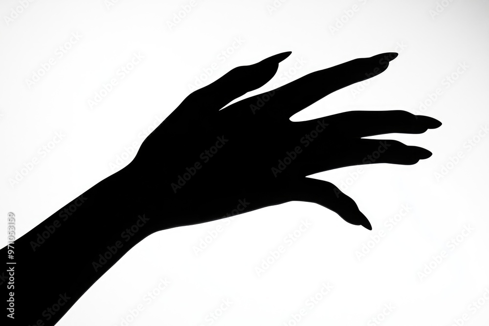 Elegant silhouette of a poised female hand in black Elegant silhouette of a poised female hand in black