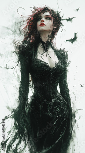 Spooky Gothic Woman in an Attractive Halloween Outfit