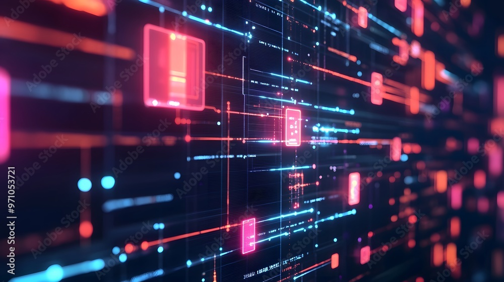 Futuristic tech pattern with AI-driven data flow and blockchain technology Futuristic tech pattern with AI-driven data flow and blockchain technology