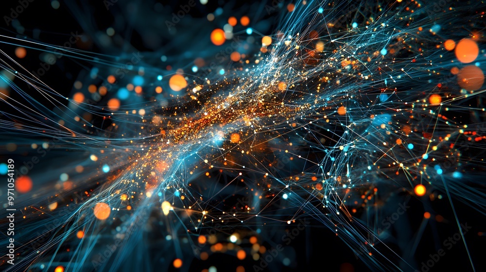 Fototapeta premium Big data visualization with network nodes and digital lines