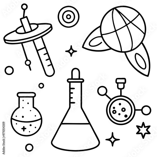 science doodles set outline coloring book page line art drawing