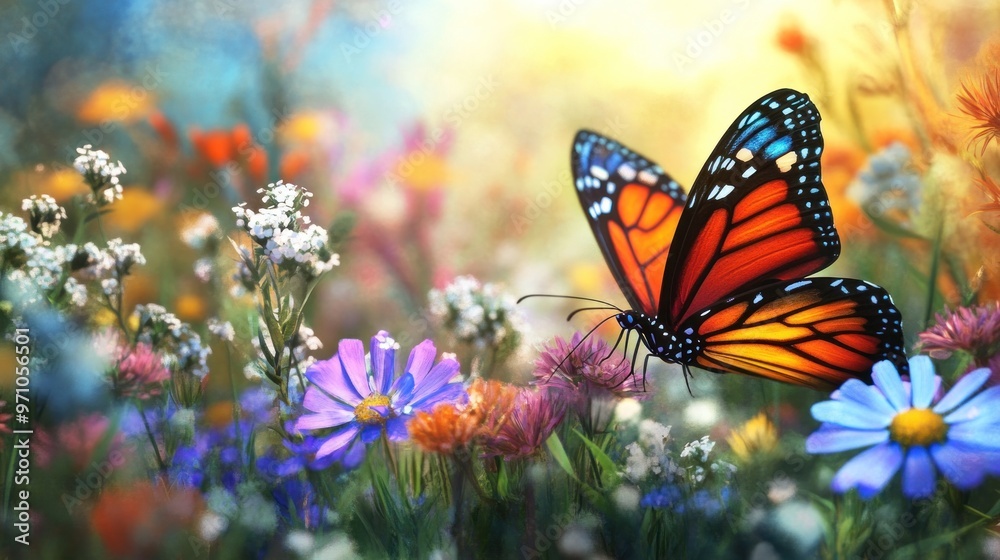 Monarch Butterfly in a Field of Flowers Monarch Butterfly in a Field of Flowers