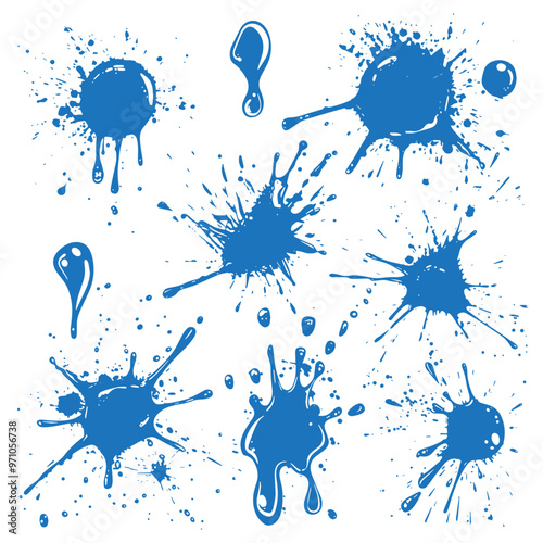 set Ink splashes stencil. inked splatter dirt stain splattered spray splash with drops blots