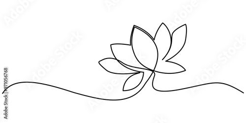 Lotus Water Lily Continuous Line Illustration, Continuous line drawing of lotus flower. One line drawing background. Vector illustration. Lotus flower continuous line, Continuous line drawing of lotus