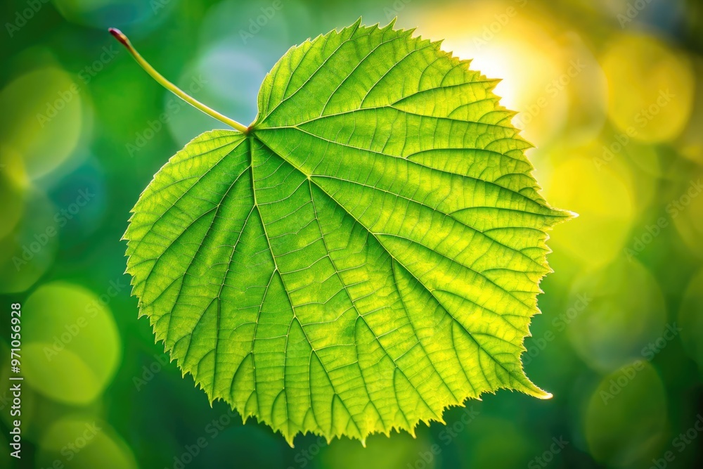 Freshly fallen American basswood leaf with delicate serrated edges and prominent veins, showcasing vibrant green color and intricate details against a soft, blurred background. Freshly fallen American basswood leaf with delicate serrated edges and prominent veins, showcasing vibrant green color and intricate details against a soft, blurred background.