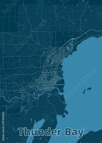 Thunder Bay, Ontario, Canada artistic blueprint map poster