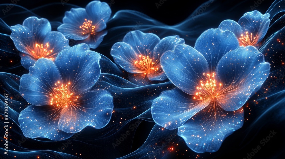 Glowing floral patterns on a black background, artistic glowtime, modern and elegant design, with realistic effects, true details style Glowing floral patterns on a black background, artistic glowtime, modern and elegant design, with realistic effects, true details style