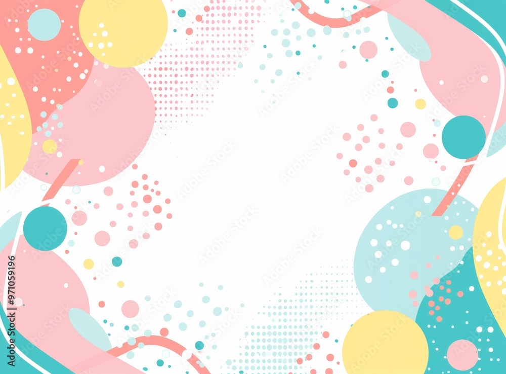 A colorful background with stars and a white frame