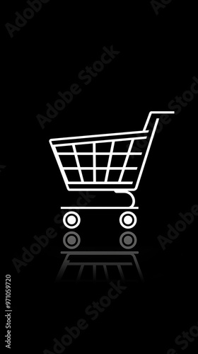 White Shopping Cart Icon on Sleek Black Background for E-Commerce Design