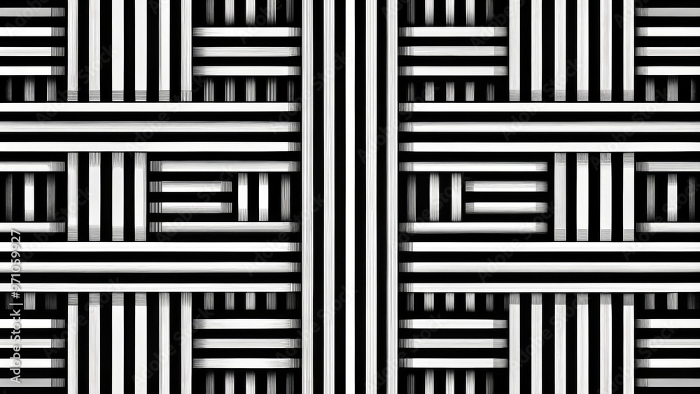 Geometric pattern of intersecting horizontal and vertical lines in stark black and white hue, creating a striking visual contrast and modern abstract composition. Geometric pattern of intersecting horizontal and vertical lines in stark black and white hue, creating a striking visual contrast and modern abstract composition.
