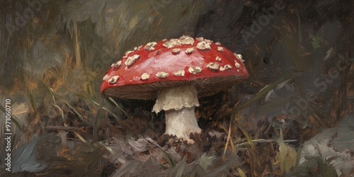 Oil painting depicting a Russula ochroleuca mushroom showcasing details for identification purposes photo