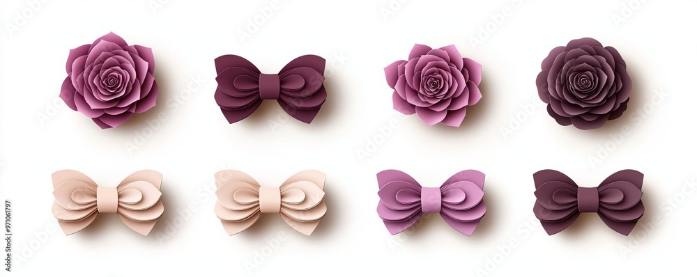 Collection of beautiful purple flowers and bows, perfect for decorations, crafts, or accessories. Elegant and versatile design. Collection of beautiful purple flowers and bows, perfect for decorations, crafts, or accessories. Elegant and versatile design.