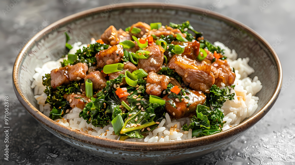 Stir-fried kale vegetable with crispy pork Add fried garlicFaint smoke Stir-fried kale vegetable with crispy pork Add fried garlicFaint smoke