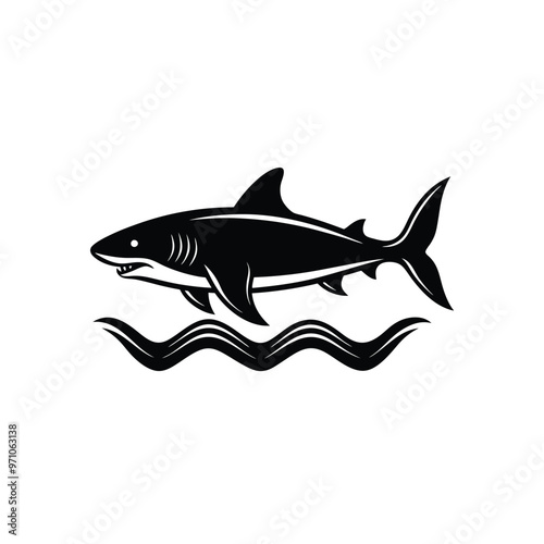 Shark silhouette, tribal tattoo style, minimalistic design, black and white, bold lines, ocean theme, marine life, strong graphic elements,  photo