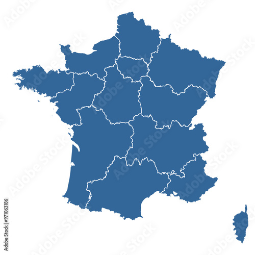 Vector outline map of France divided into regions