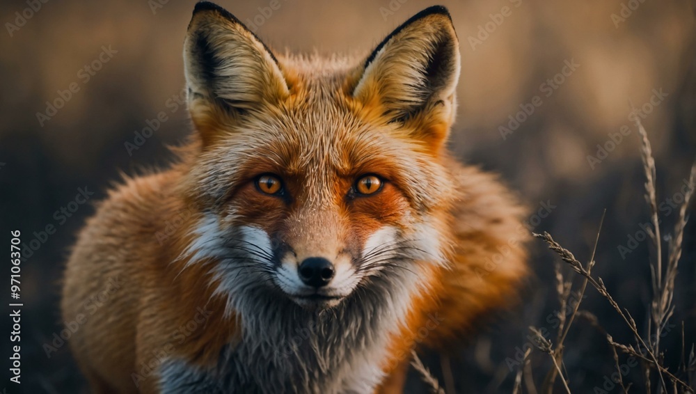 Fox with striking orange eyes. Fox with striking orange eyes.