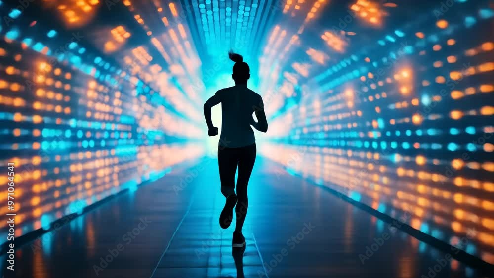 A silhouette of a runner in a vibrant digital environment A silhouette of a runner in a vibrant digital environment