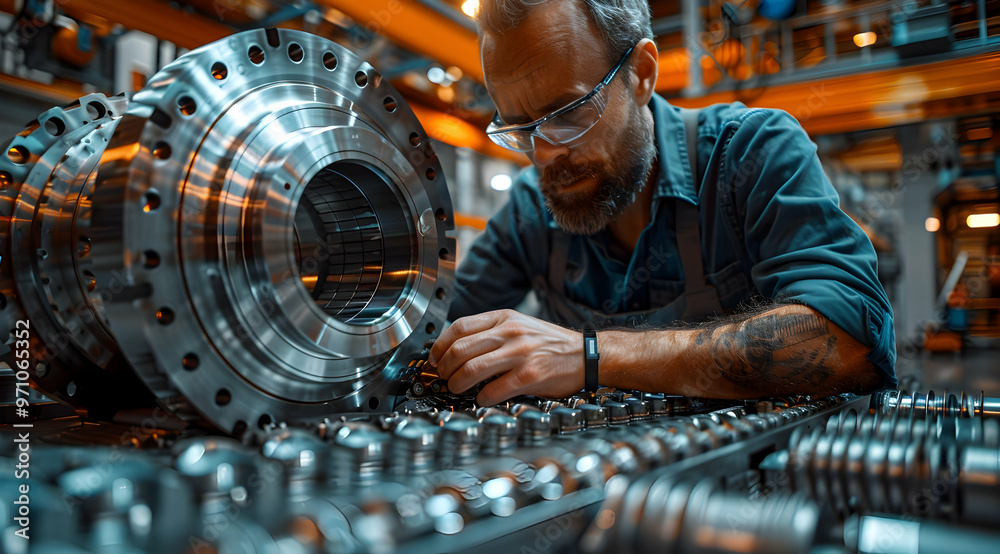 Industrial Worker Assembling Metal Parts - Realistic Image