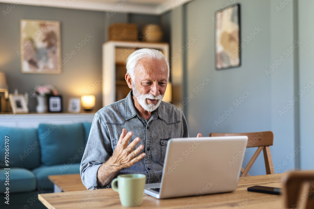 custom made wallpaper toronto digitalSenior man and video call on laptop in home for voip communication, social networking and chat. Elderly guy speaking on computer for virtual conversation, online contact and digital connection