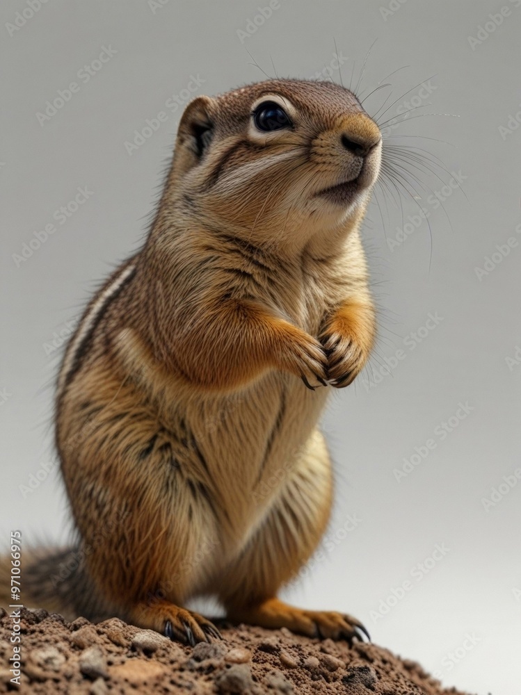 A small ground squirrel on white background. Generated by AI. A small ground squirrel on white background. Generated by AI.