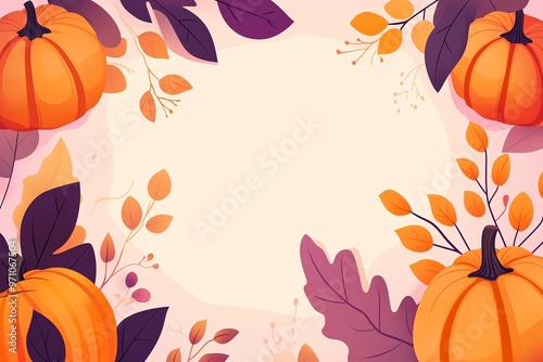 Autumnal pumpkin harvest illustration with vibrant orange leaves for a festive Thanksgiving or Halloween decoration