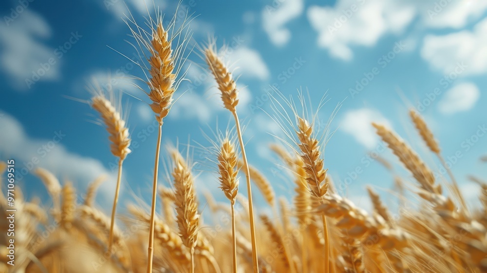 Golden wheat field with a blurred background and ample space for text. A beautiful summer landscape, representing the concept of natural food production. Shallow depth of field. Vintage filter applied Golden wheat field with a blurred background and ample space for text. A beautiful summer landscape, representing the concept of natural food production. Shallow depth of field. Vintage filter applied