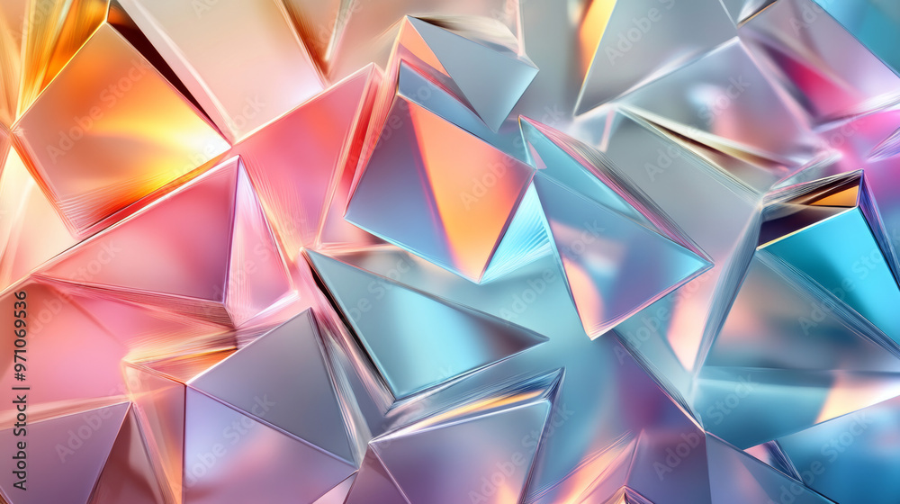 A colorful, abstract background made up of 3D geometric shapes that reflect light beautifully. A colorful, abstract background made up of 3D geometric shapes that reflect light beautifully.