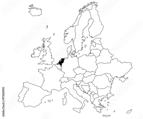 Wallpaper Mural Map of Netherlands Country in Europe continent on white background. single Country map highlighted by black colour on Europe map. European Continent, EU Torontodigital.ca