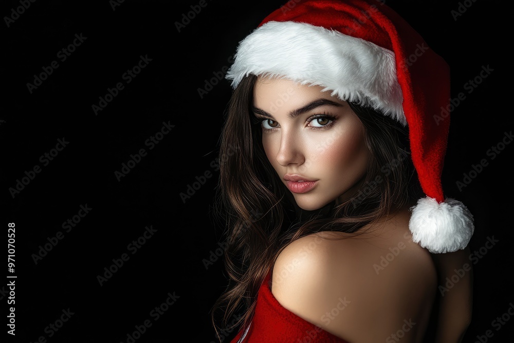 Beautiful sexy girl wearing santa claus clothes on black background. Female Santa Claus with generative ai Beautiful sexy girl wearing santa claus clothes on black background. Female Santa Claus with generative ai