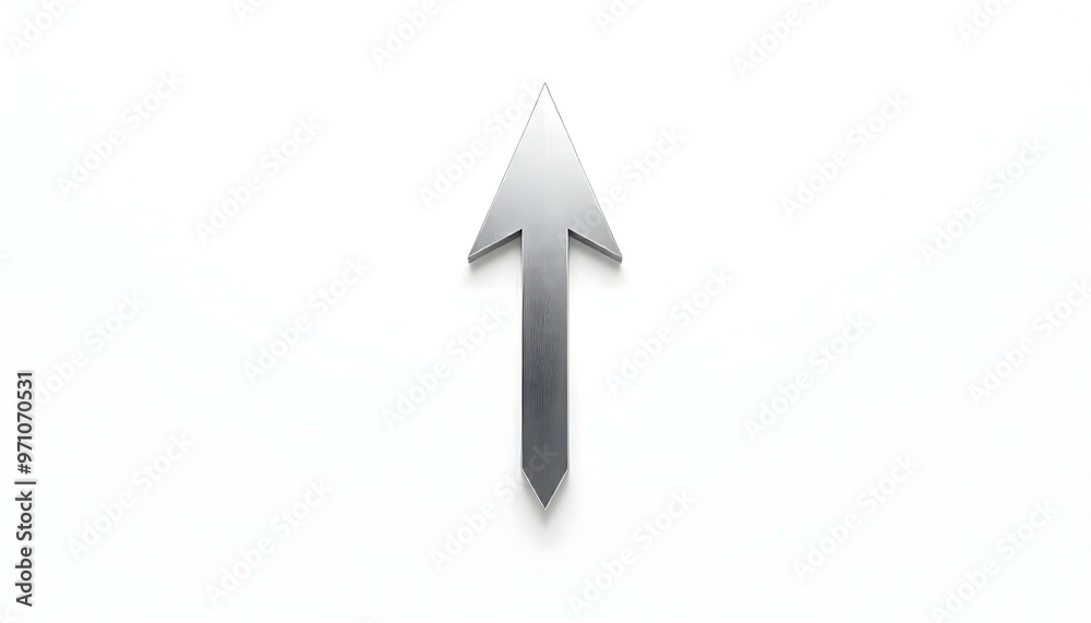 Silver arrow pointing up on a white background
Silver arrow pointing up on a white background