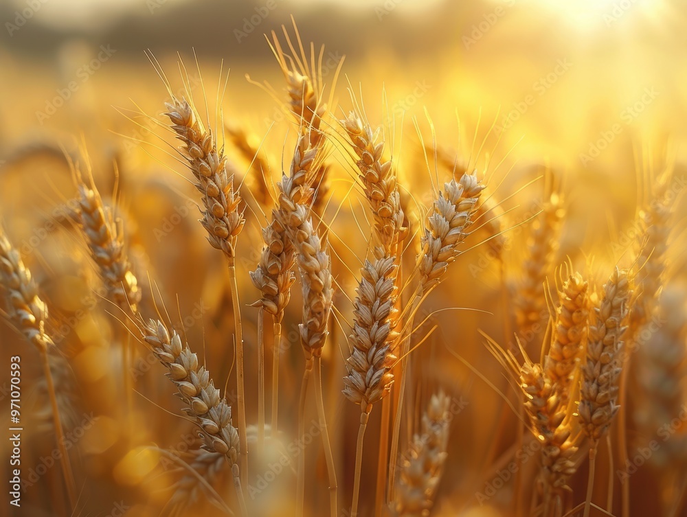 Golden wheat field with a blurred background and ample space for text. A beautiful summer landscape, representing the concept of natural food production. Shallow depth of field. Vintage filter applied Golden wheat field with a blurred background and ample space for text. A beautiful summer landscape, representing the concept of natural food production. Shallow depth of field. Vintage filter applied
