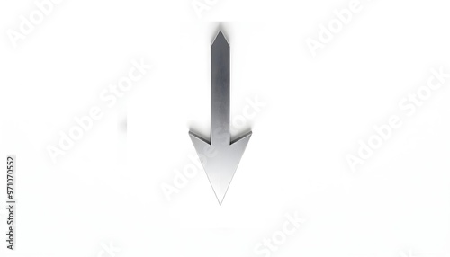 Silver arrow pointing down on a white background	
