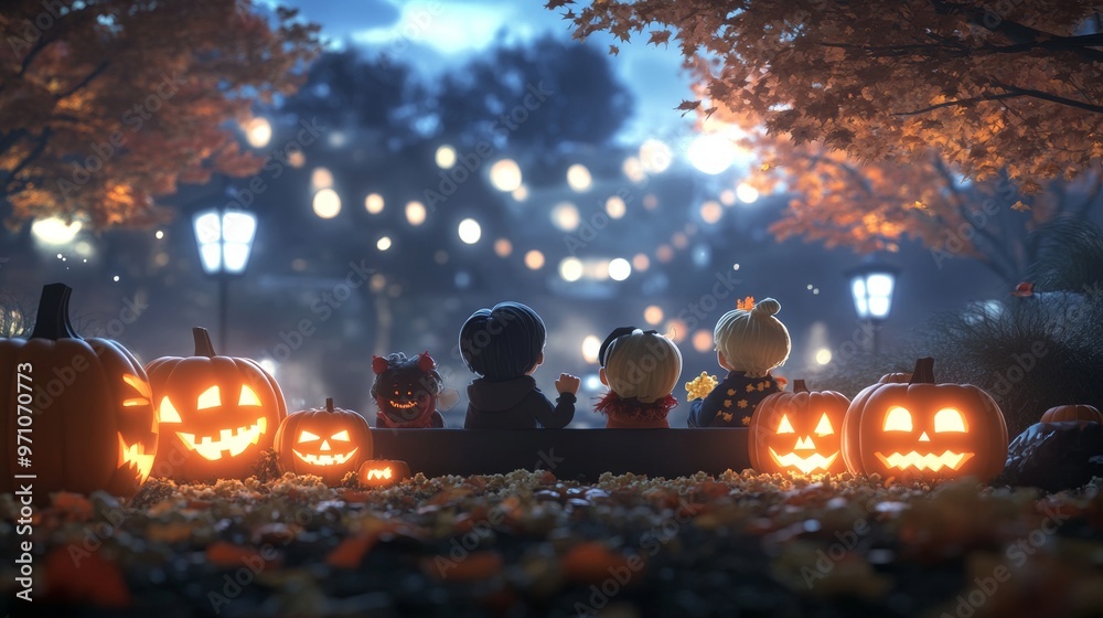 Fototapeta premium Spooky Halloween movie night family on the couch