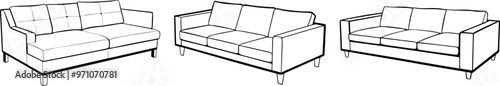 set of sectional sofa line art silhouette vector illustration