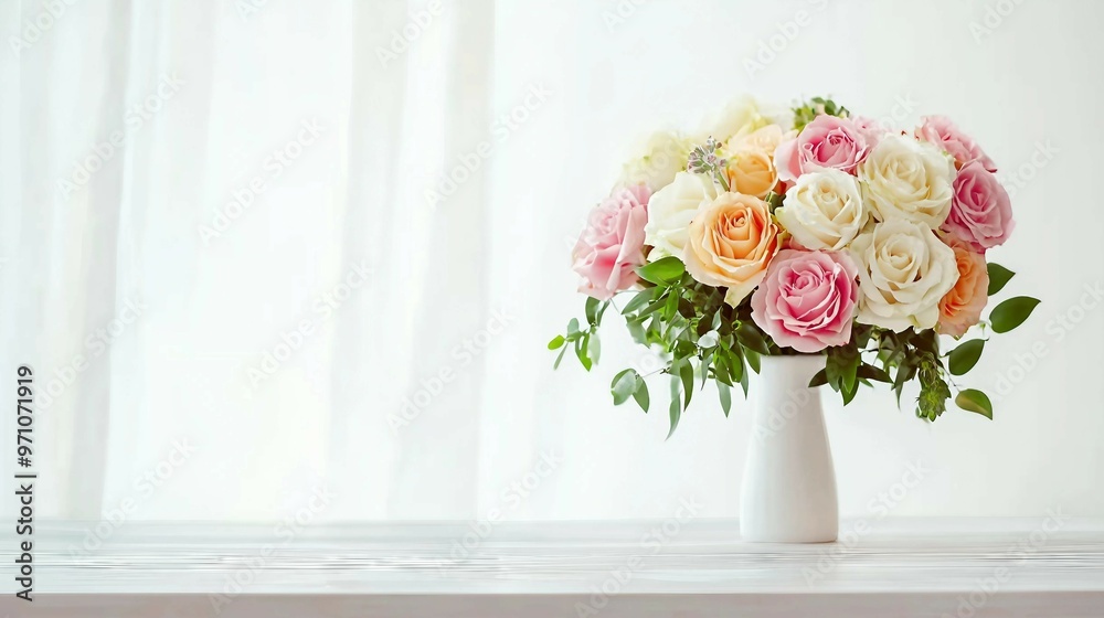 Fresh Floral Wedding Arrangement on Table Against a White Background Showcasing the Beauty of a Stunning Bouquet Fresh Floral Wedding Arrangement on Table Against a White Background Showcasing the Beauty of a Stunning Bouquet