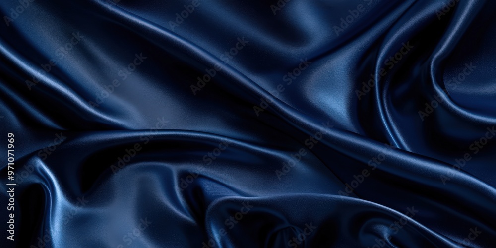 Obraz premium Elegant blue satin fabric with smooth, flowing folds, creating a luxurious and stylish background perfect for high-end product designs, fashion branding, or premium visual presentations that evoke sop