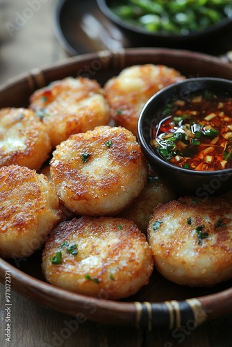 Pempek: Fried fish cake made from ground fish and tapioca, served with a sweet and spicy vinegar sauce.